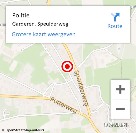 Locatie op kaart van de 112 melding: Politie Garderen, Speulderweg op 13 februari 2024 09:55