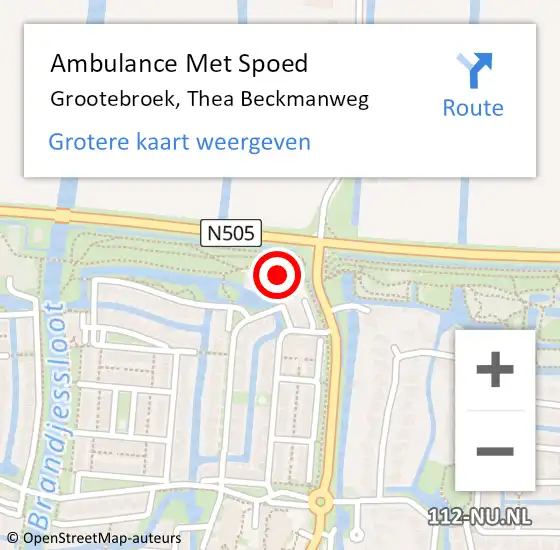 Locatie op kaart van de 112 melding: Ambulance Met Spoed Naar Grootebroek, Thea Beckmanweg op 13 februari 2024 10:03
