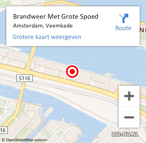 Locatie op kaart van de 112 melding: Brandweer Met Grote Spoed Naar Amsterdam, Veemkade op 13 februari 2024 10:05