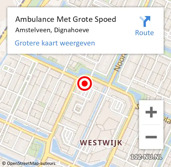 Locatie op kaart van de 112 melding: Ambulance Met Grote Spoed Naar Amstelveen, Dignahoeve op 13 februari 2024 10:27