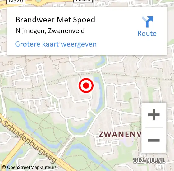 Locatie op kaart van de 112 melding: Brandweer Met Spoed Naar Nijmegen, Zwanenveld op 13 februari 2024 11:43