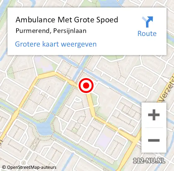 Locatie op kaart van de 112 melding: Ambulance Met Grote Spoed Naar Purmerend, Persijnlaan op 13 februari 2024 12:04