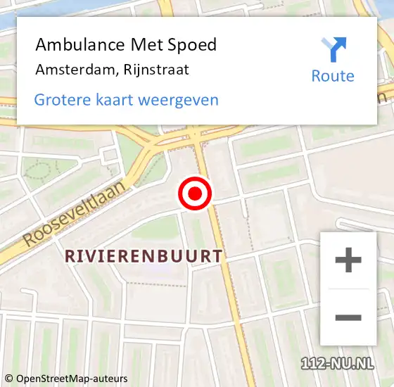 Locatie op kaart van de 112 melding: Ambulance Met Spoed Naar Amsterdam, Rijnstraat op 13 februari 2024 12:37