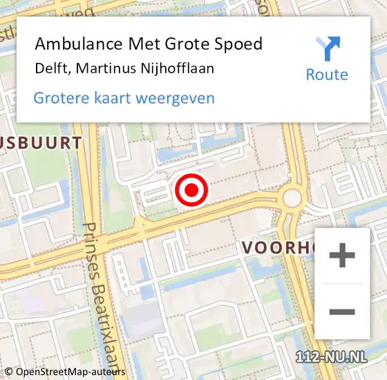Locatie op kaart van de 112 melding: Ambulance Met Grote Spoed Naar Delft, Martinus Nijhofflaan op 13 februari 2024 13:20