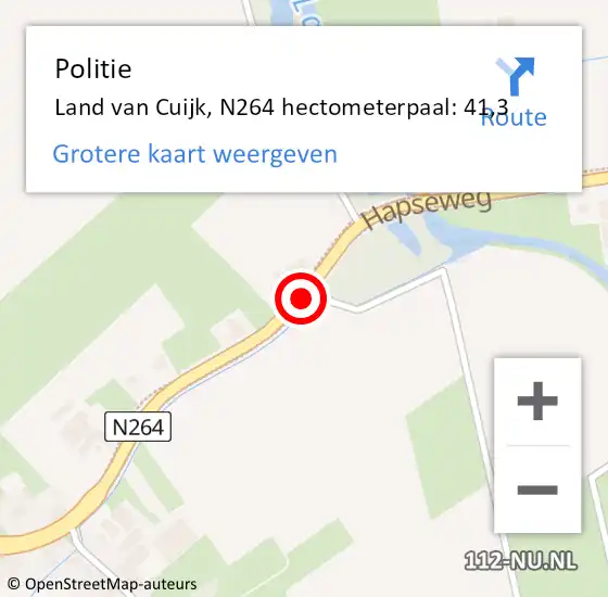 Locatie op kaart van de 112 melding: Politie Land van Cuijk, N264 hectometerpaal: 41,3 op 13 februari 2024 13:20