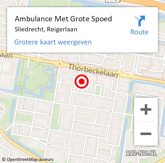 Locatie op kaart van de 112 melding: Ambulance Met Grote Spoed Naar Sliedrecht, Reigerlaan op 13 februari 2024 13:27