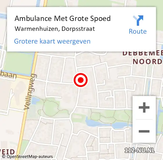 Locatie op kaart van de 112 melding: Ambulance Met Grote Spoed Naar Warmenhuizen, Dorpsstraat op 13 februari 2024 14:26