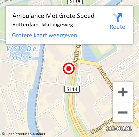 Locatie op kaart van de 112 melding: Ambulance Met Grote Spoed Naar Rotterdam, Matlingeweg op 13 februari 2024 14:46