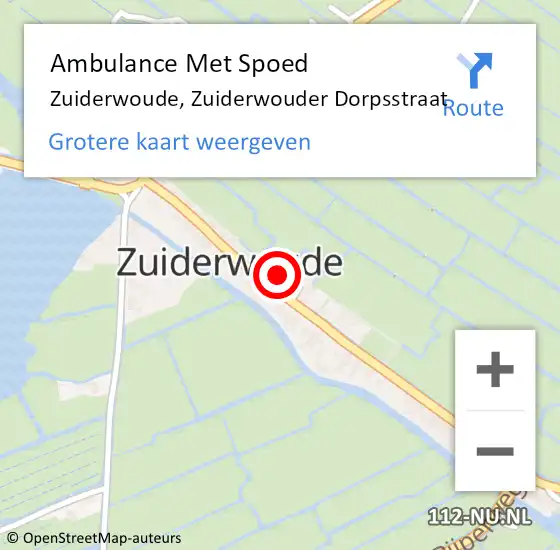 Locatie op kaart van de 112 melding: Ambulance Met Spoed Naar Zuiderwoude, Zuiderwouder Dorpsstraat op 13 februari 2024 14:47