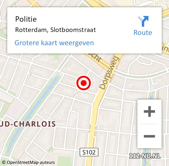 Locatie op kaart van de 112 melding: Politie Rotterdam, Slotboomstraat op 13 februari 2024 14:58