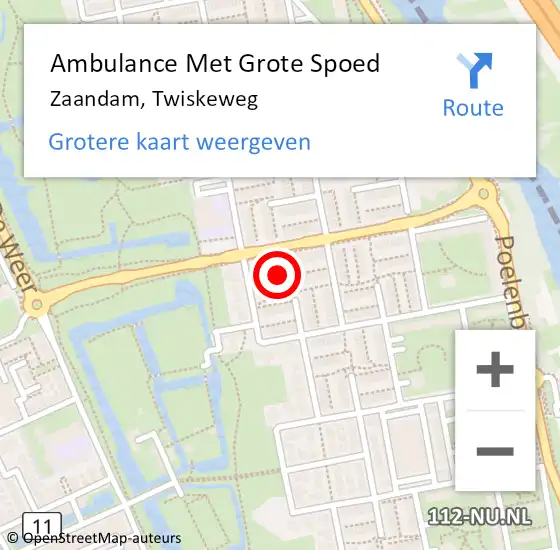 Locatie op kaart van de 112 melding: Ambulance Met Grote Spoed Naar Zaandam, Twiskeweg op 13 februari 2024 15:01