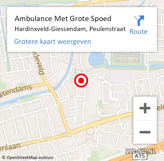 Locatie op kaart van de 112 melding: Ambulance Met Grote Spoed Naar Hardinxveld-Giessendam, Peulenstraat op 13 februari 2024 16:39