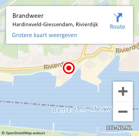 Locatie op kaart van de 112 melding: Brandweer Hardinxveld-Giessendam, Rivierdijk op 13 februari 2024 16:40