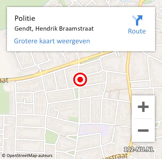 Locatie op kaart van de 112 melding: Politie Gendt, Hendrik Braamstraat op 13 februari 2024 16:57