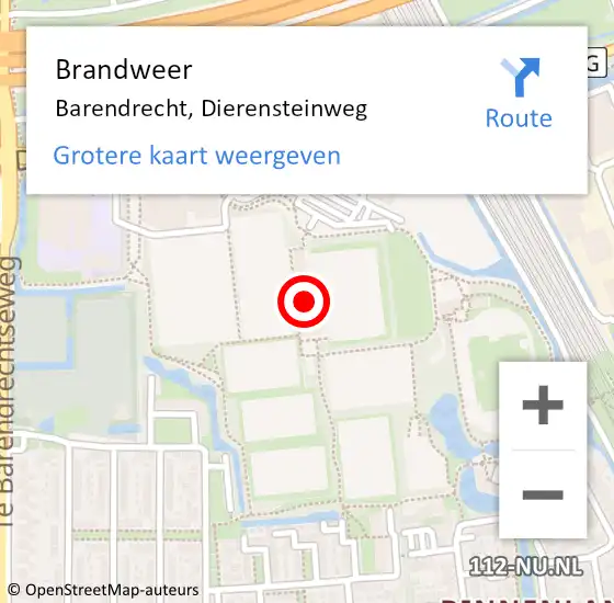 Locatie op kaart van de 112 melding: Brandweer Barendrecht, Dierensteinweg op 13 februari 2024 17:00
