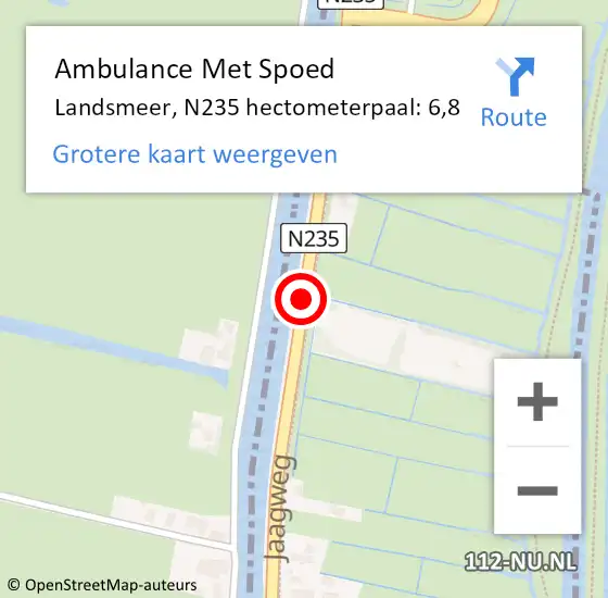 Locatie op kaart van de 112 melding: Ambulance Met Spoed Naar Landsmeer, N235 hectometerpaal: 6,8 op 13 februari 2024 19:01