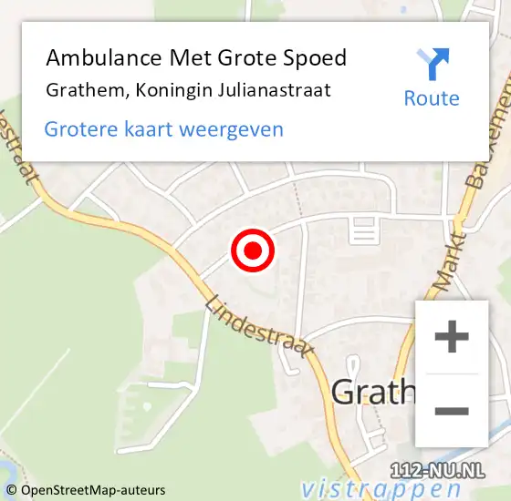 Locatie op kaart van de 112 melding: Ambulance Met Grote Spoed Naar Grathem, Koningin Julianastraat op 13 februari 2024 19:18