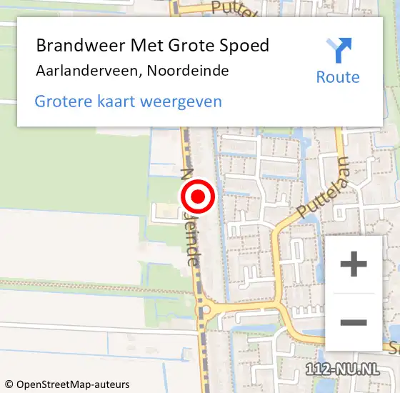 Locatie op kaart van de 112 melding: Brandweer Met Grote Spoed Naar Aarlanderveen, Noordeinde op 13 februari 2024 19:50