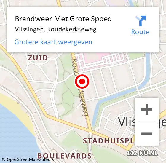 Locatie op kaart van de 112 melding: Brandweer Met Grote Spoed Naar Vlissingen, Koudekerkseweg op 13 februari 2024 20:22