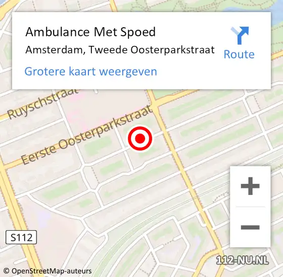Locatie op kaart van de 112 melding: Ambulance Met Spoed Naar Amsterdam, Tweede Oosterparkstraat op 13 februari 2024 21:57