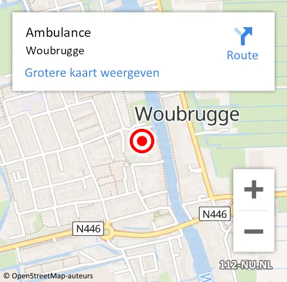 Locatie op kaart van de 112 melding: Ambulance Woubrugge op 13 februari 2024 22:12