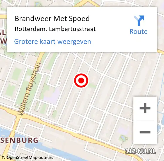 Locatie op kaart van de 112 melding: Brandweer Met Spoed Naar Rotterdam, Lambertusstraat op 13 februari 2024 22:36