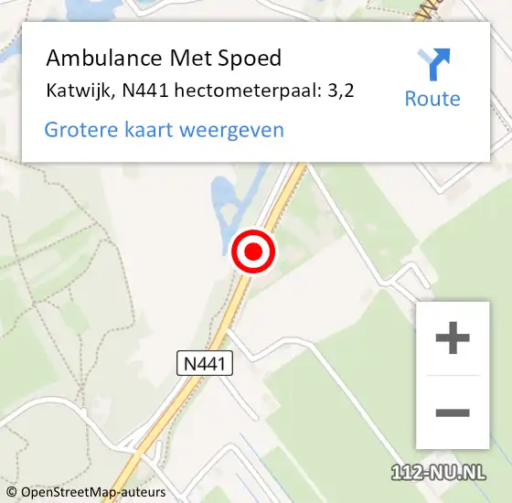 Locatie op kaart van de 112 melding: Ambulance Met Spoed Naar Katwijk, N441 hectometerpaal: 3,2 op 13 februari 2024 22:52