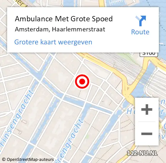 Locatie op kaart van de 112 melding: Ambulance Met Grote Spoed Naar Amsterdam, Haarlemmerstraat op 13 februari 2024 23:26