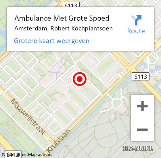 Locatie op kaart van de 112 melding: Ambulance Met Grote Spoed Naar Amsterdam, Robert Kochplantsoen op 14 februari 2024 00:28