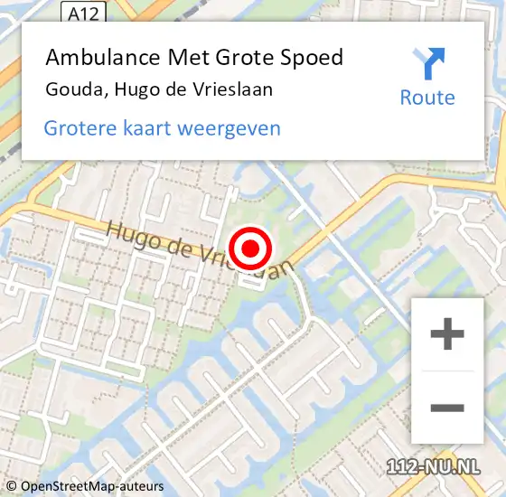 Locatie op kaart van de 112 melding: Ambulance Met Grote Spoed Naar Gouda, Hugo de Vrieslaan op 14 februari 2024 01:32