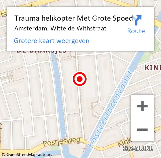 Locatie op kaart van de 112 melding: Trauma helikopter Met Grote Spoed Naar Amsterdam, Witte de Withstraat op 14 februari 2024 01:40