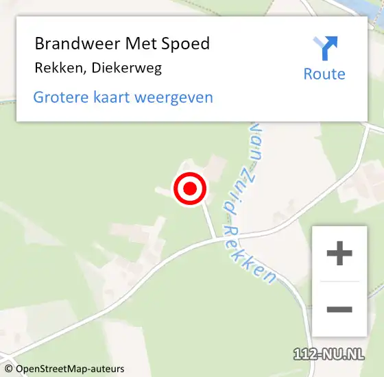 Locatie op kaart van de 112 melding: Brandweer Met Spoed Naar Rekken, Diekerweg op 14 februari 2024 06:23