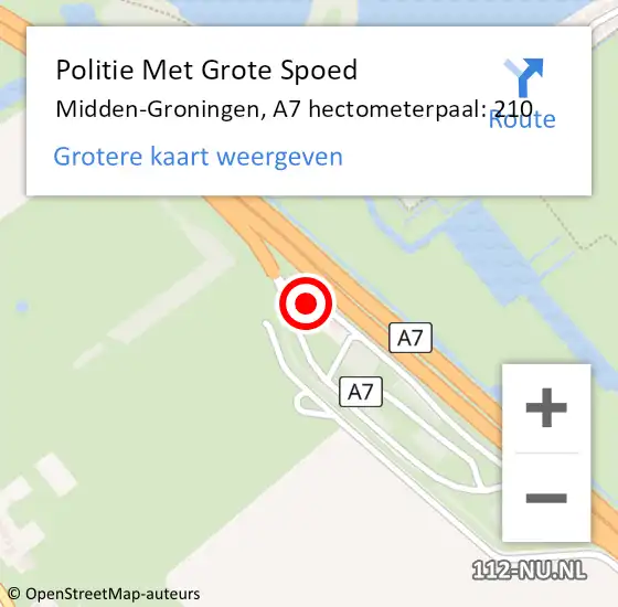 Locatie op kaart van de 112 melding: Politie Met Grote Spoed Naar Midden-Groningen, A7 hectometerpaal: 210 op 14 februari 2024 07:40