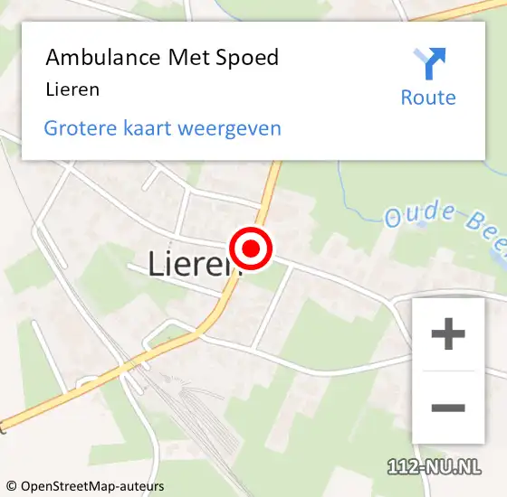 Locatie op kaart van de 112 melding: Ambulance Met Spoed Naar Lieren op 14 februari 2024 08:31