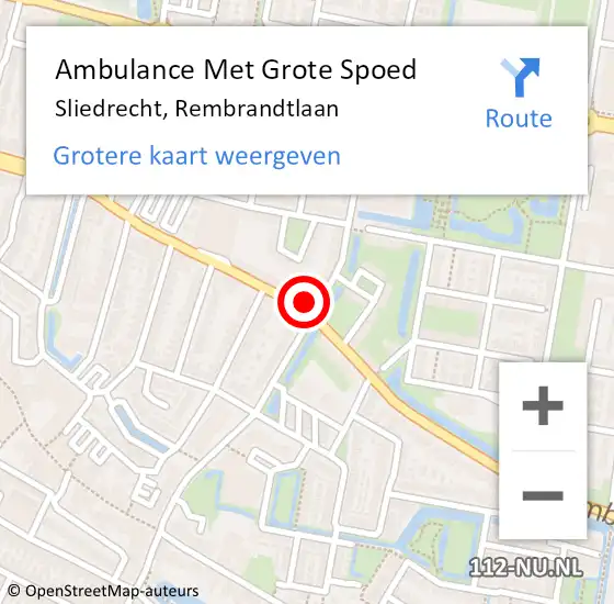 Locatie op kaart van de 112 melding: Ambulance Met Grote Spoed Naar Sliedrecht, Rembrandtlaan op 14 februari 2024 08:41