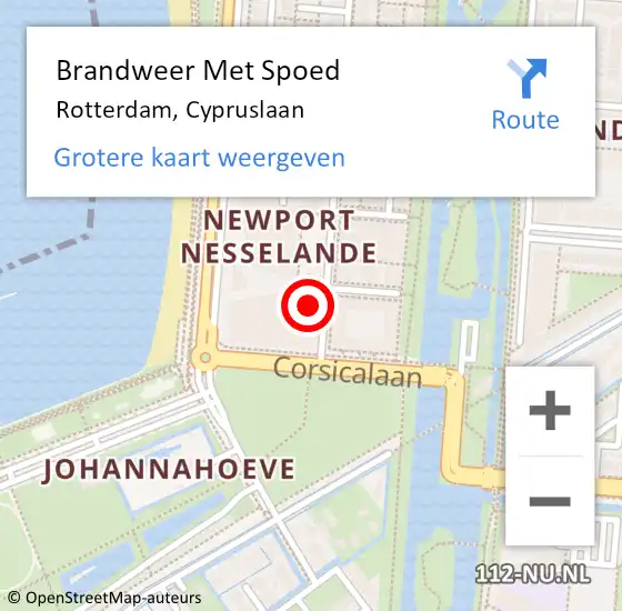 Locatie op kaart van de 112 melding: Brandweer Met Spoed Naar Rotterdam, Cypruslaan op 14 februari 2024 09:10