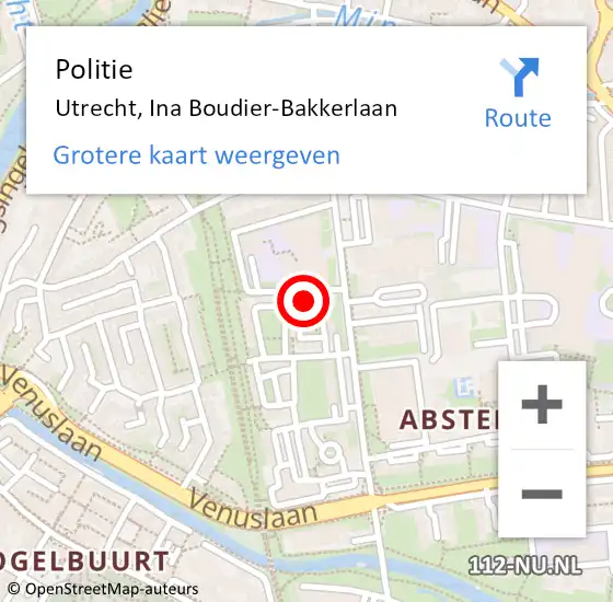 Locatie op kaart van de 112 melding: Politie Utrecht, Ina Boudier-Bakkerlaan op 14 februari 2024 10:30