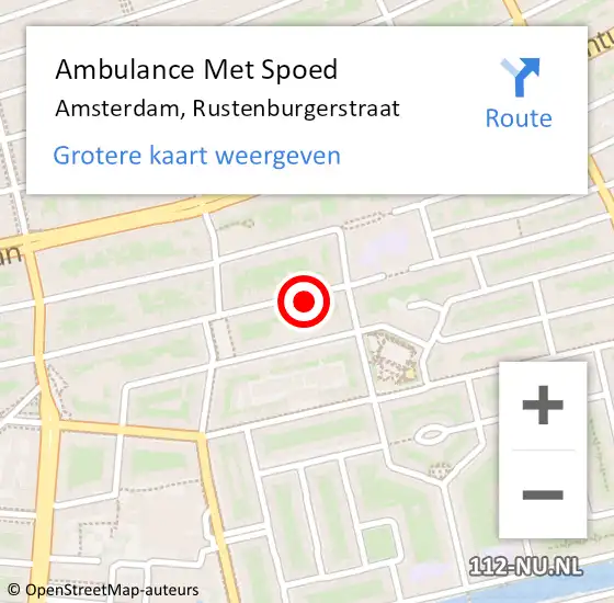 Locatie op kaart van de 112 melding: Ambulance Met Spoed Naar Amsterdam, Rustenburgerstraat op 14 februari 2024 11:10