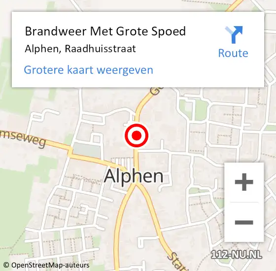 Locatie op kaart van de 112 melding: Brandweer Met Grote Spoed Naar Alphen, Raadhuisstraat op 14 februari 2024 11:40