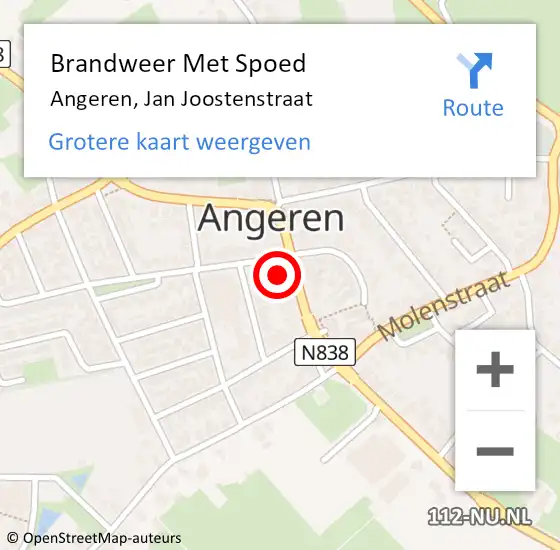 Locatie op kaart van de 112 melding: Brandweer Met Spoed Naar Angeren, Jan Joostenstraat op 14 februari 2024 12:09