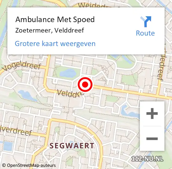 Locatie op kaart van de 112 melding: Ambulance Met Spoed Naar Zoetermeer, Velddreef op 14 februari 2024 12:12
