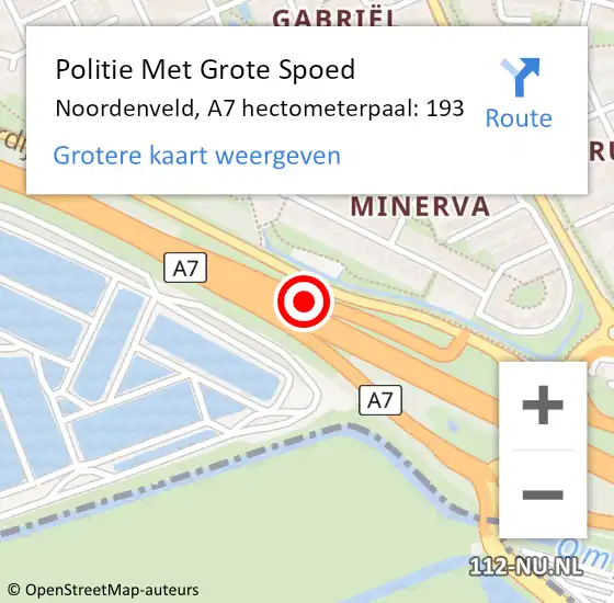 Locatie op kaart van de 112 melding: Politie Met Grote Spoed Naar Noordenveld, A7 hectometerpaal: 193 op 14 februari 2024 13:07
