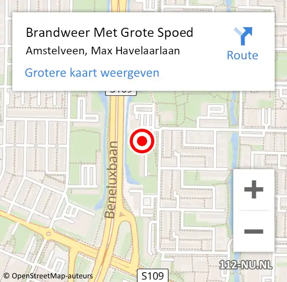 Locatie op kaart van de 112 melding: Brandweer Met Grote Spoed Naar Amstelveen, Max Havelaarlaan op 14 februari 2024 13:22