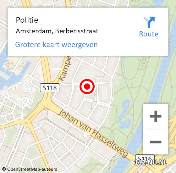 Locatie op kaart van de 112 melding: Politie Amsterdam, Berberisstraat op 14 februari 2024 13:38