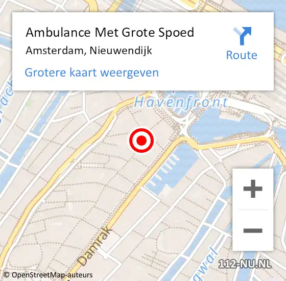 Locatie op kaart van de 112 melding: Ambulance Met Grote Spoed Naar Amsterdam, Nieuwendijk op 14 februari 2024 13:45