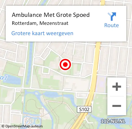 Locatie op kaart van de 112 melding: Ambulance Met Grote Spoed Naar Rotterdam, Mezenstraat op 14 februari 2024 13:52