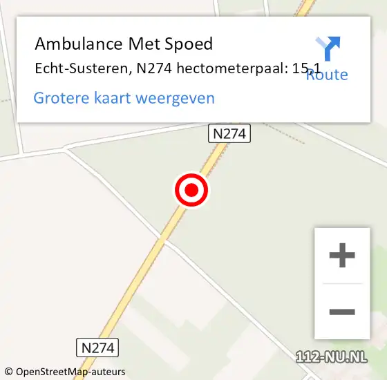 Locatie op kaart van de 112 melding: Ambulance Met Spoed Naar Echt-Susteren, N274 hectometerpaal: 15,1 op 14 februari 2024 13:53