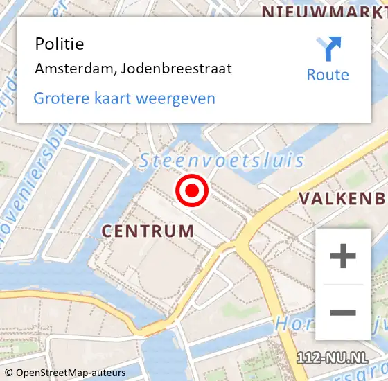 Locatie op kaart van de 112 melding: Politie Amsterdam, Jodenbreestraat op 14 februari 2024 13:57