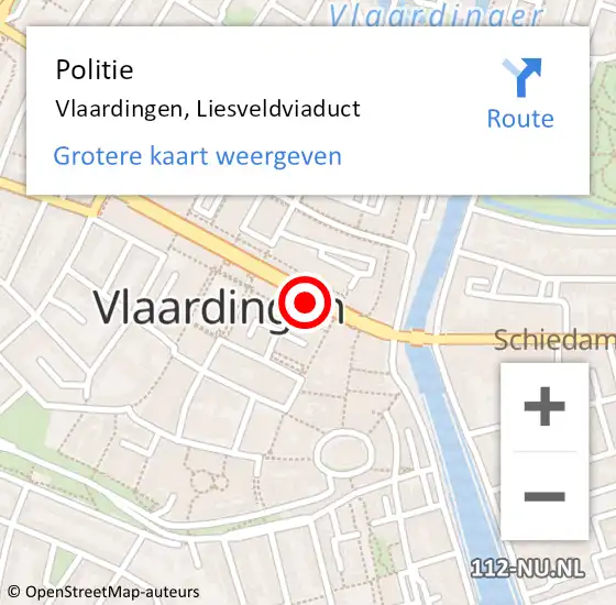Locatie op kaart van de 112 melding: Politie Vlaardingen, Liesveldviaduct op 14 februari 2024 14:13