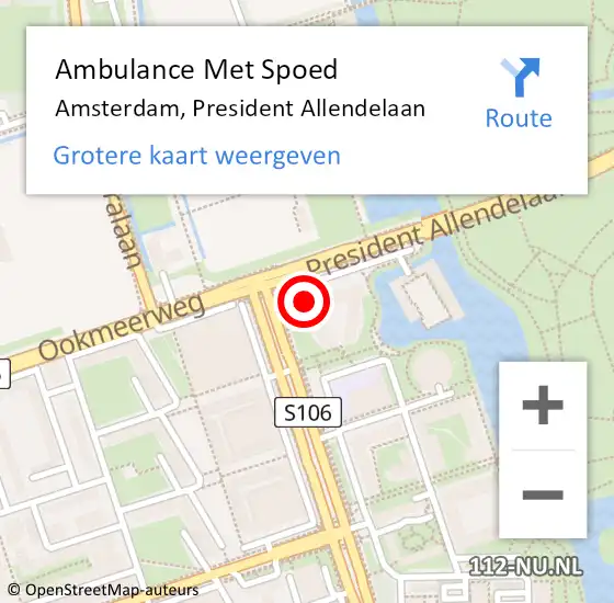 Locatie op kaart van de 112 melding: Ambulance Met Spoed Naar Amsterdam, President Allendelaan op 14 februari 2024 14:21